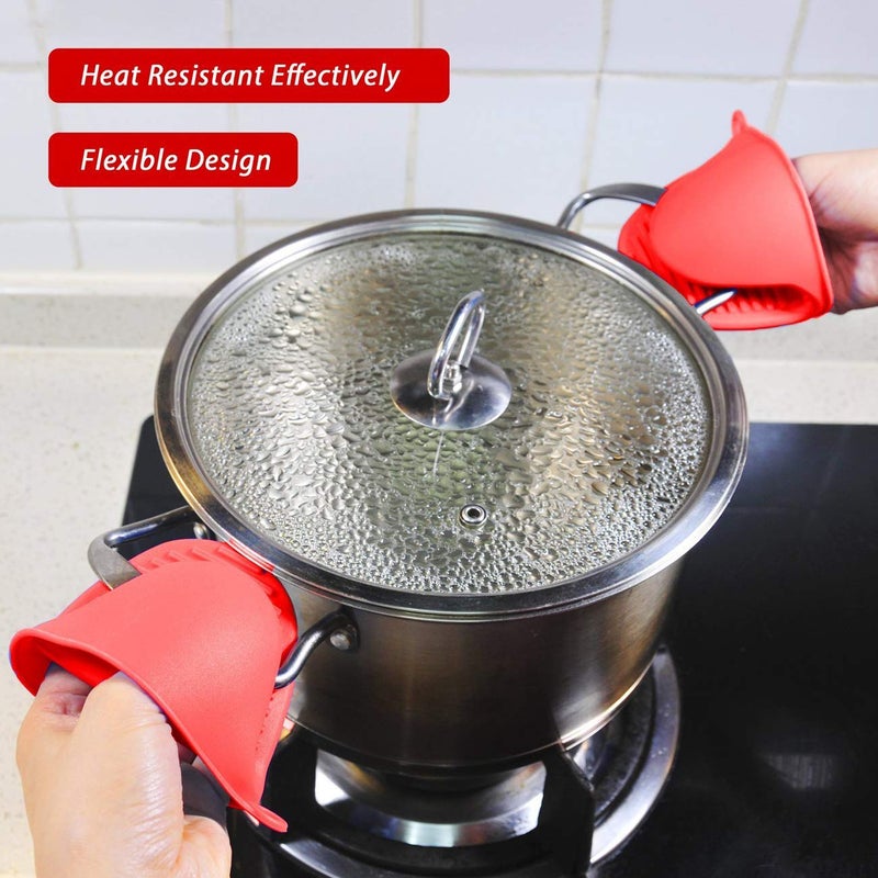 Acronde 2 Pairs Mini Oven Gloves Silicone Heat Resistant Cooking Pinch Mitts Potholder for Kitchen Cooking & Baking (Red and Blue) - Image 3